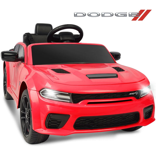 Dodge Electric Ride on Cars for Kids, 12V Licensed Dodge Charger SRT Powered Ride on Toys Cars with Parent Remote Control, Electric Car for Girls 3-5 W/Music Player/Led Headlights/Safety Belt, Red