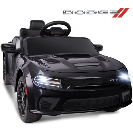 Dodge Electric Ride on Cars for Kids, 12V Licensed Dodge Charger SRT Powered Ride on Toys Cars with Parent Remote Control, Electric Car for Girls 3-5 W/Music Player/Led Headlights/Safety Belt, Black