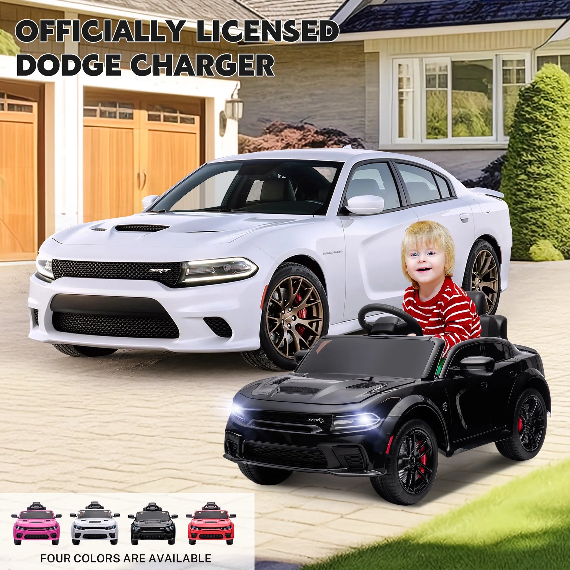 Dodge Electric Ride on Cars for Kids, 12V Licensed Dodge Charger SRT Powered Ride on Toys Cars with Parent Remote Control, Electric Car for Girls 3-5 W/Music Player/Led Headlights/Safety Belt, Black