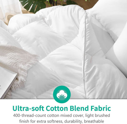 Luxurious Queen Size Goose Feathers down Comforter, All Season Goose down Duvet Insert, Ultra-Soft Pima Cotton, 33Oz Fluffy Hotel Collection Goose down Comforter with Ties(90X90, White)