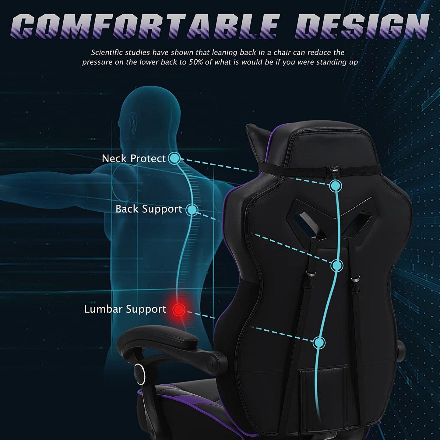 Purple Gaming Chair Reclining Computer Chair with Footrest High Back Gamer Chair with Massage Large Computer Gaming Chair Racing Style Chair for Gaming Big and Tall Gaming Chairs for Adult